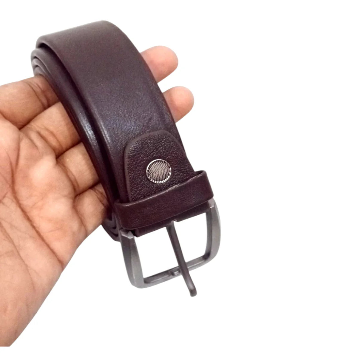 B0003 Dark Brown Leather Formal Belt for Men โ Slim Dress Belt with Construction, Premium Polished