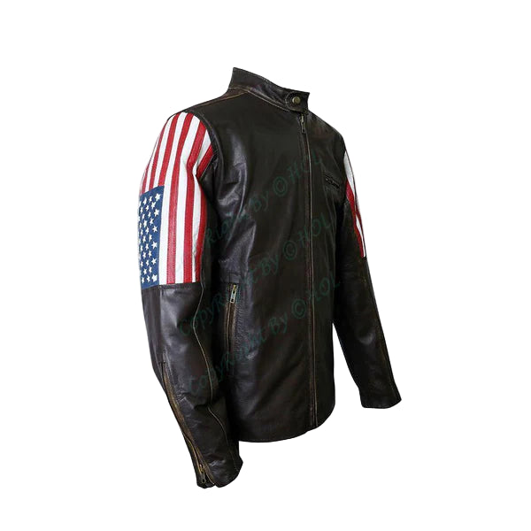 FJLM001 Men’s New Style US Flag Genuine Cowhide Leather Biker Jacket – Vintage Moto Edition