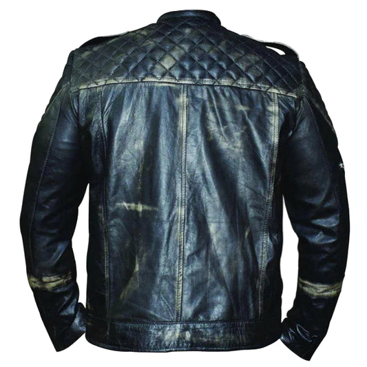 FJLM002 Men’s US Flag Vintage Black Distressed Moto Retro Biker Leather Jacket