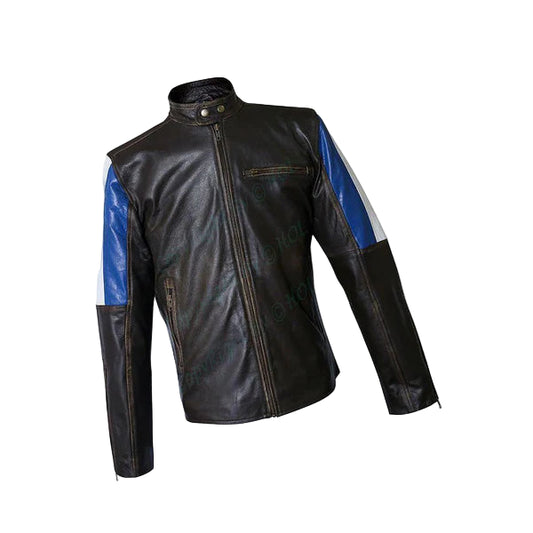 FJLM005 Men’s Genuine Leather Café Racer Brown France Flag Biker Jacket – 2020 Edition