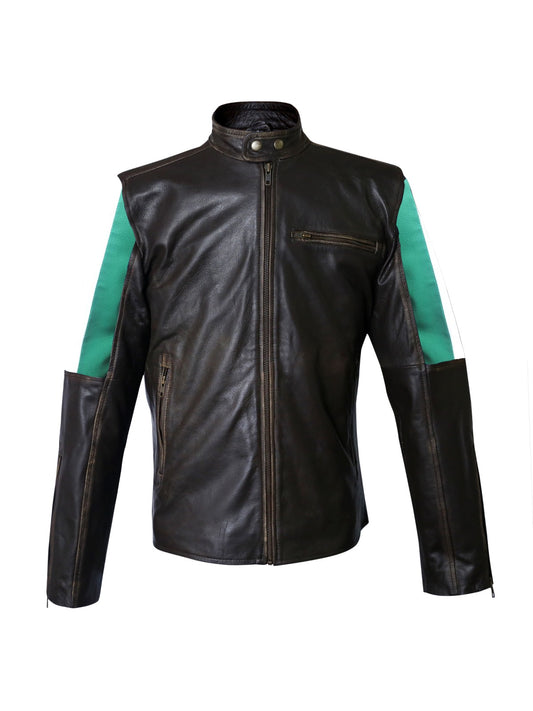 FJLM009 Men's Italian Flag Biker Leather Jacket with Racing Stripes