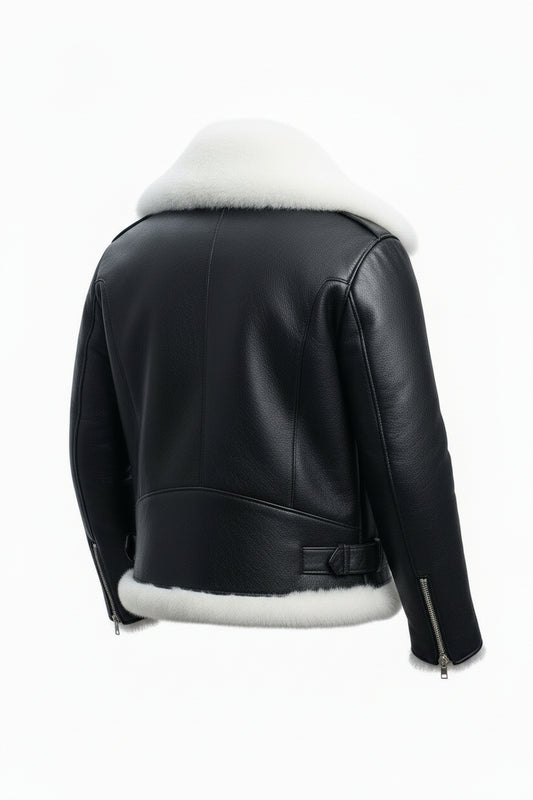 FJM0028 Men’s Premium Leather Jacket with Luxury Fox Fur Lining – Winter Biker Style Warm Leather Outerwear