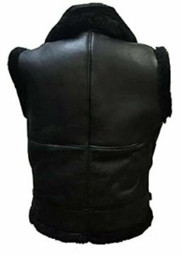 FJM0006 Men’s Black B3 Bomber Vest – Premium Aviator Style with Soft Real Fur Lining, Collared Neckline, Urban Outerwear Jacket