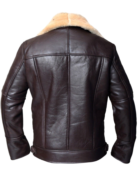 FJM0009 Premium Brown Fur-Lined Bomber Wool Real Shearling Jacket – Real Leather Cross-Style Winter Wear Coat