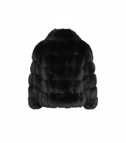 FJM0013 Black Fox Fur Parka – Luxurious Full-Pelt Black Fox, Plush Fur Lining & Suede-Trim Design Coat