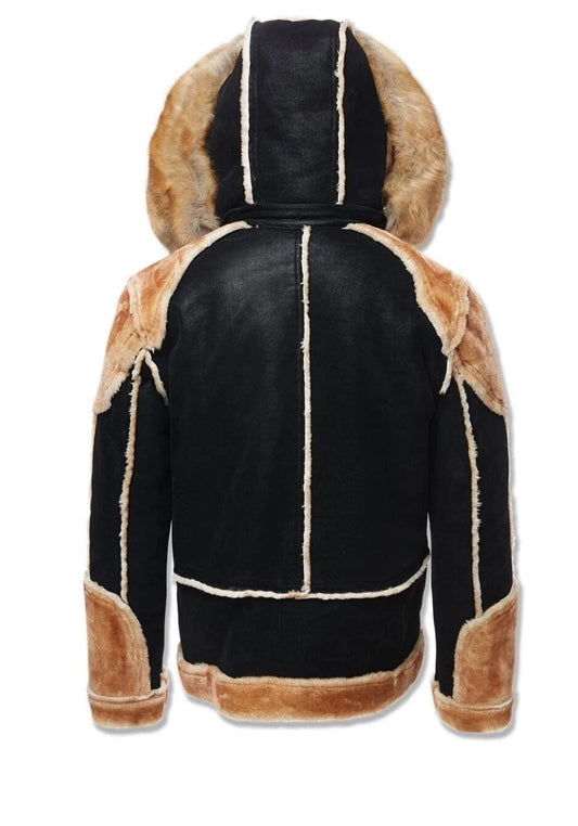 FJM0014 Men's Jordan Craig El Jefe Moto Racer Jacket – Black Coffee ‑Real Shearling Fur Biker Coat