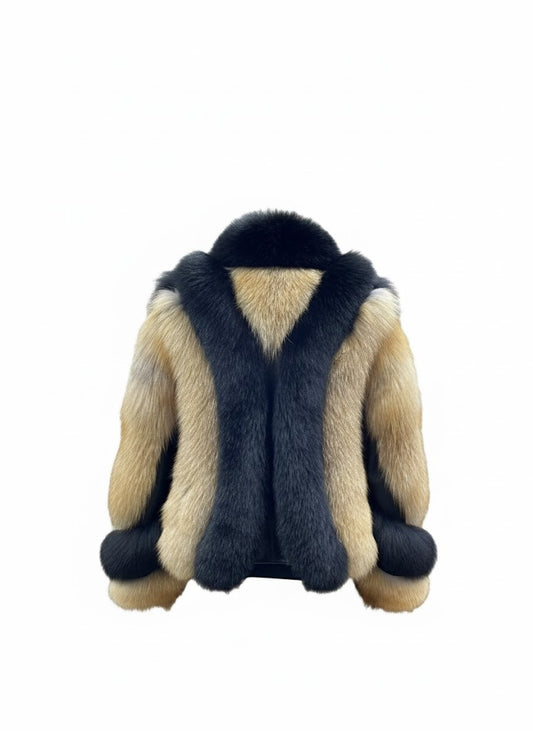 FJF0007 Women’s Luxury Black & Brown Fox Fur-Winter Jacket – Premium Short-Length Fashion Jacket