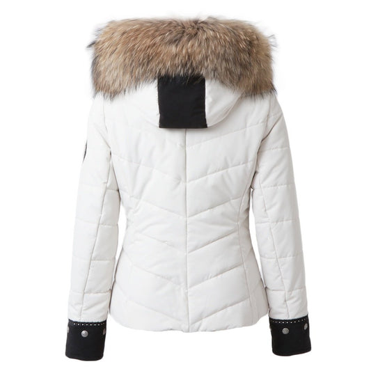 FPJ0002 Women’s Premium Insulated Ski Jacket with Luxe Faux-Fur Hood – Warm Winter Snow Jacket in White, Red & Black