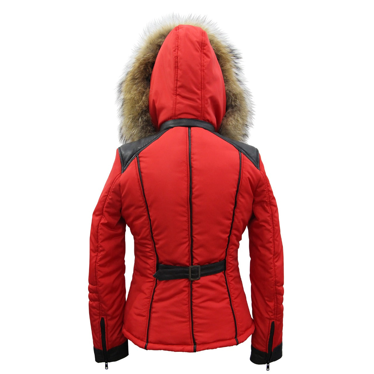 FPJ0002 Women’s Premium Insulated Ski Jacket with Luxe Faux-Fur Hood – Warm Winter Snow Jacket in White, Red & Black