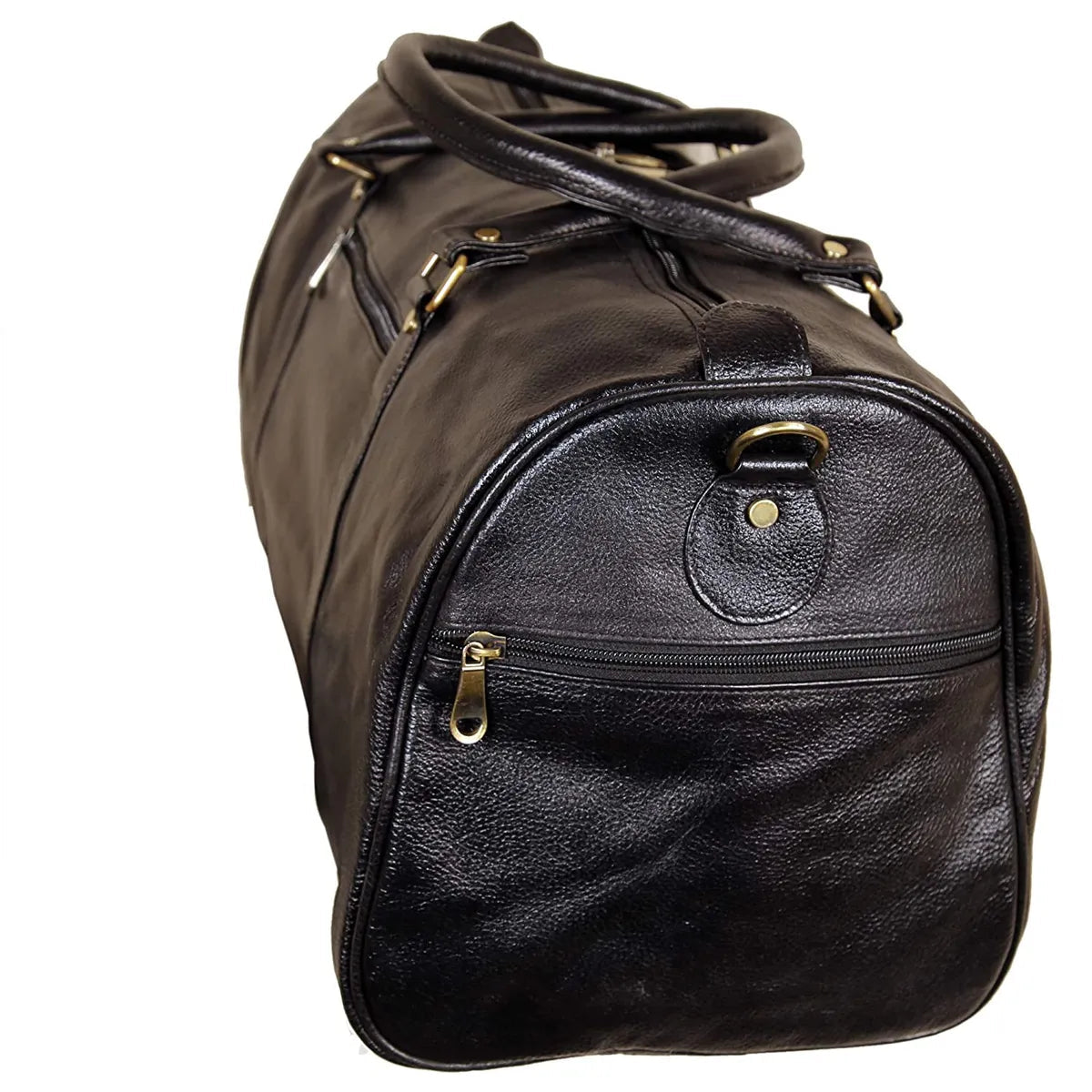 LB001 Unisex Full-Grain Black Leather Travel Duffle – Premium Handmade Weekender Gym Bag