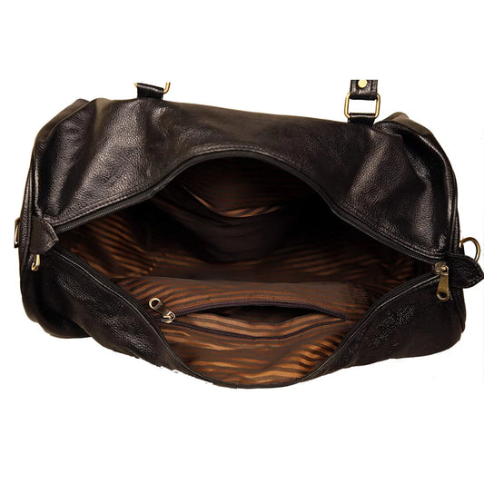 LB001 Unisex Full-Grain Black Leather Travel Duffle – Premium Handmade Weekender Gym Bag