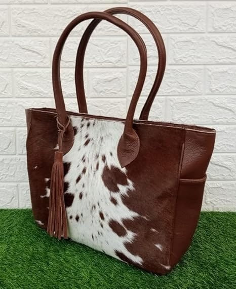 WB003 Women’s Brown Cowhide Leather Tote Bag – Handmade Distressed Western Shoulder Bag