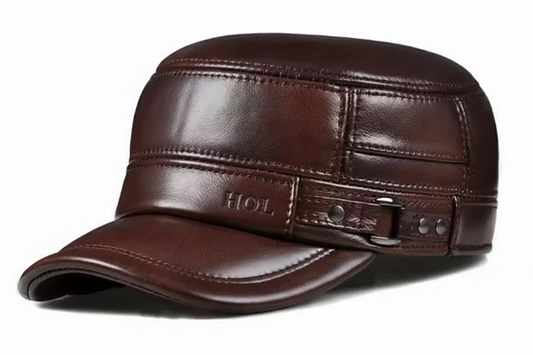 LC0002 Men’s Winter Ear-Flap Hat – Dark Brown & Black Insulated Leather-Look Cold Weather Cap