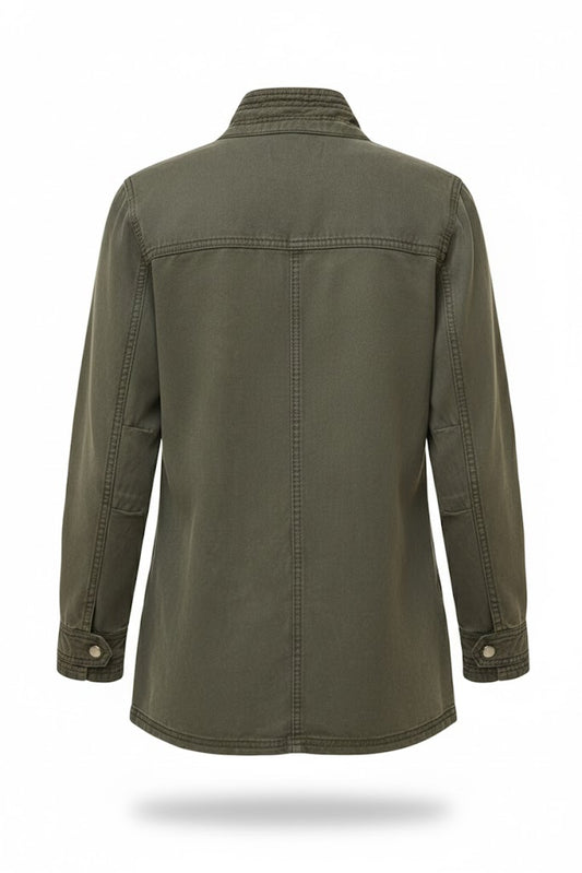 LJF0020 Women’s Khaki Green Pocket Utility Jacket – Streetwear Utility Outerwear by House of Leather