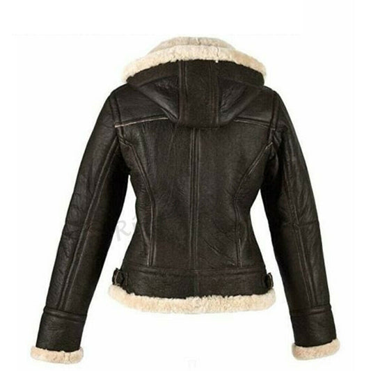 LJF0022 Women’s Premium Dark Brown Leather Jacket – Luxury Plush-Collar Winter Outerwear | Elegant Warmth & Timeless Style