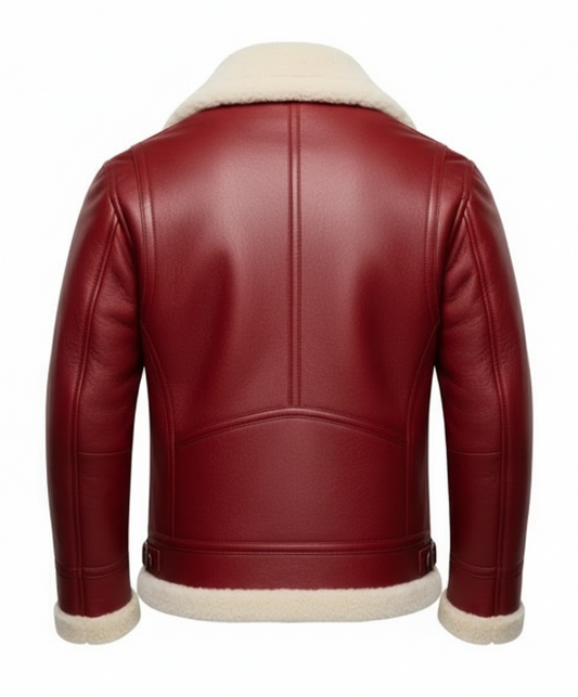 FJM0020 Men's Santa Red Real Shearling Fur Leather Jacket – Festive & Warm Winter Coat