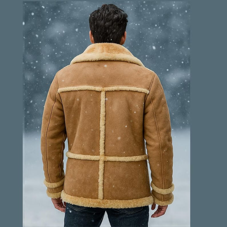 MFC009 Men's REAL 100% Sheepskin Leather Genuine Shearling Fur Marlboro Trench Biker Coat Jacket