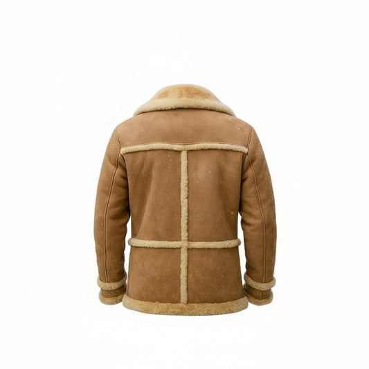 FCM0009 Men's REAL 100% Sheepskin Leather Genuine Shearling Fur Coat Marlboro Trench Biker Jacket