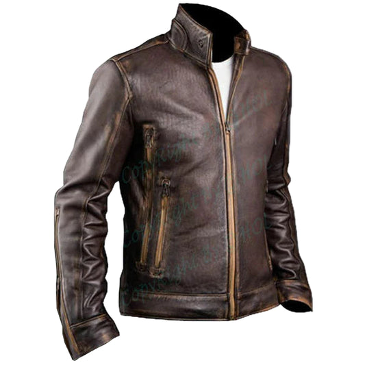 LJM011 Men’s Vintage Distressed Brown Café Racer Real Leather Biker Jacket | Classic Motorcycle Style