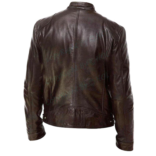 LJM017 Men’s Vintage Brown Café Racer Retro Biker Real Leather Jacket – Stylish Distressed Cowhide