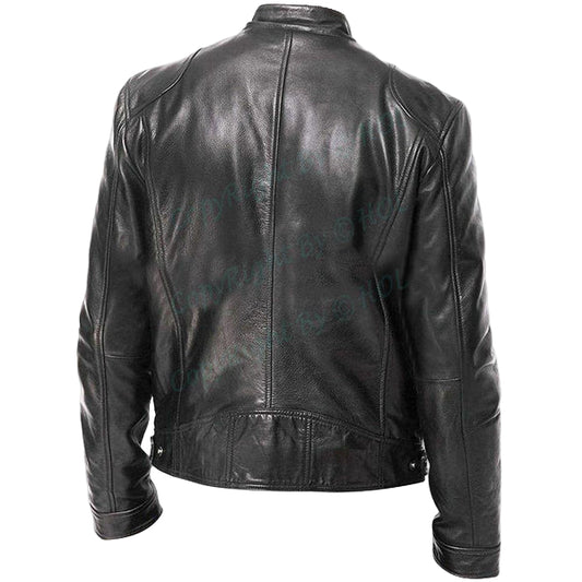 LJM018 Men’s Vintage Café Racer Black Real Leather Biker Jacket – Retro Moto Style
