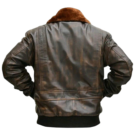 LJM027 Men's G-1 Aviator A-2 Distressed Brown Bomber Flight Real Leather Jacket