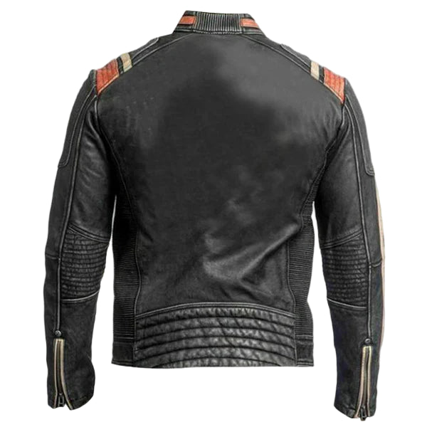 LJM029 Men’s Café Racer Retro 3 Vintage Distressed Black Real Leather Biker Jacket