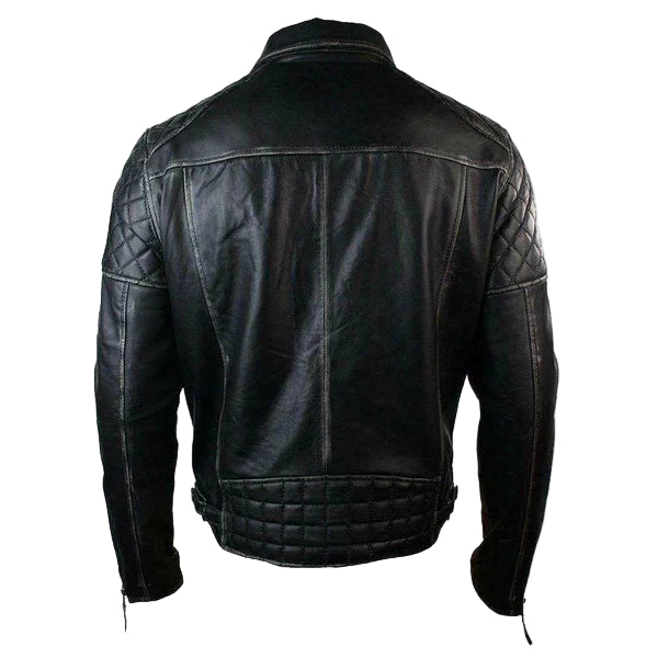 LJM031 Men’s 100% Genuine Solid Black Leather Jacket + Free Authentic Leather Wallet Bundle
