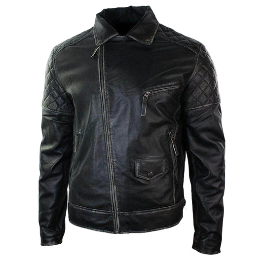 LJM031 Men’s 100% Genuine Solid Black Leather Jacket + Free Authentic Leather Wallet Bundle