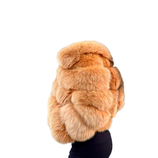 FJF0008 Luxury Women’s Premium Golden Fox Fur Bubble Jacket – Ultra Soft, Winter Warmth, High-Fashion Statement Outerwear