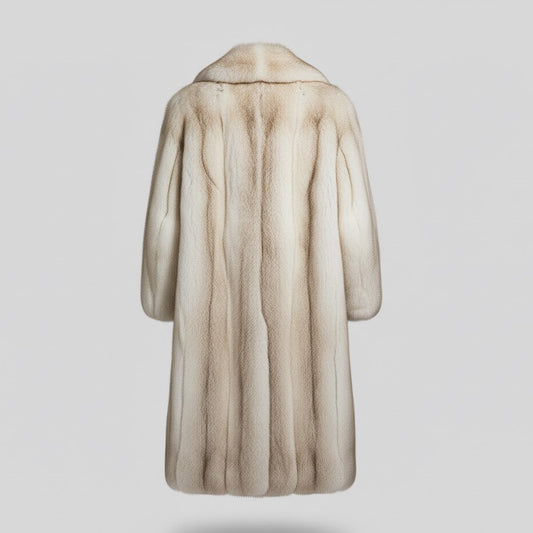 FCM0014 Men's Lynx Eco- Fox Fur Long Coat – Bold Print Full-Length Statement Coat for Modern Masculine Luxury Coat