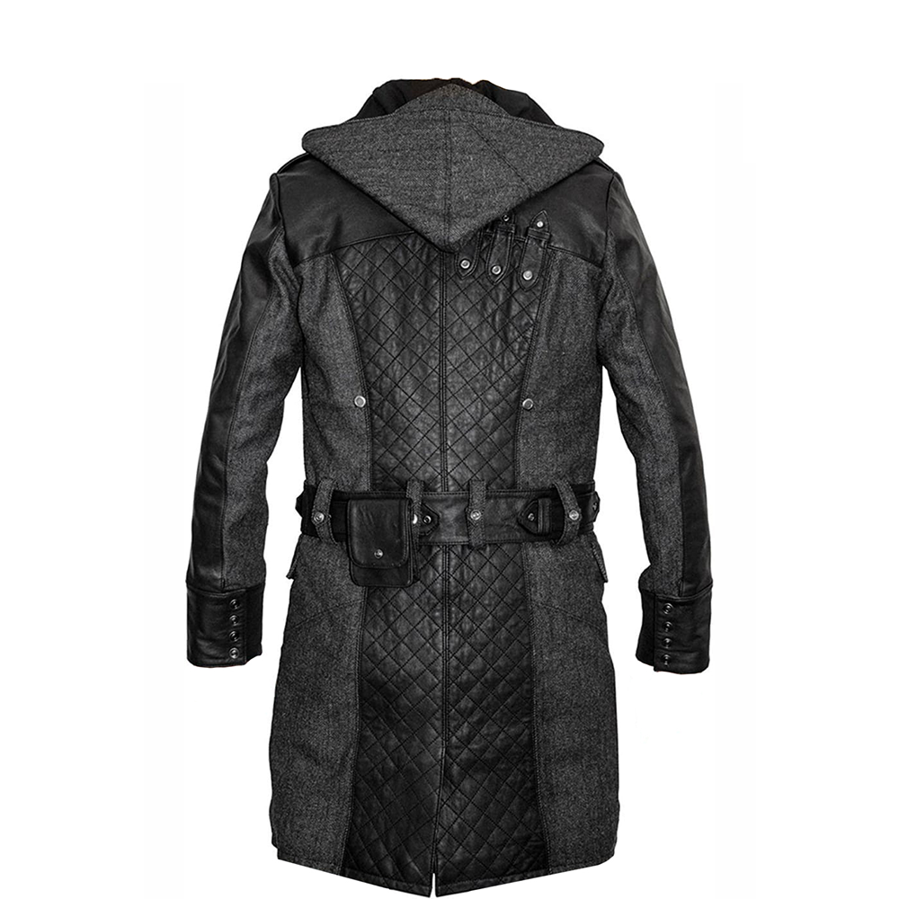 C010 Men's Wool & Sheep Leather Trench Coat with Quilted Hooded Jacket