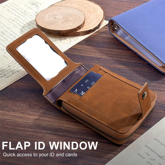 W0001 RFID Blocking Leather Bifold Wallet for Men – Vintage Brown Zipper Wallet | House of Leather