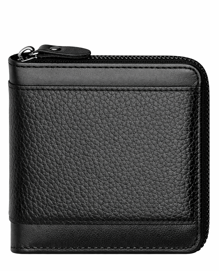 W0004 RFID‑Blocking Zipper Leather Wallet for Men – Slim Bifold Credit Card Holder with Coin Pocket & Gift Box | House of Leather