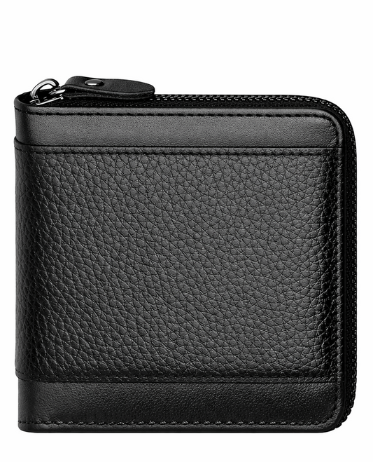 W0004 RFID‑Blocking Zipper Leather Wallet for Men – Slim Bifold Credit Card Holder with Coin Pocket & Gift Box | House of Leather