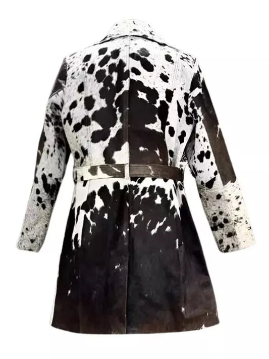 LCF0001 Women's Authentic Cowhide Hair On Leather Trench Coat – Premium Full-Grain Long Coat for Timeless Style & Bold Elegance