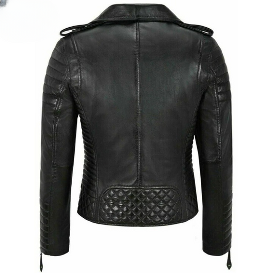 LJF0006 Women’s Classic Black Biker Real Leather Jacket – Timeless Motorcycle Style Coat