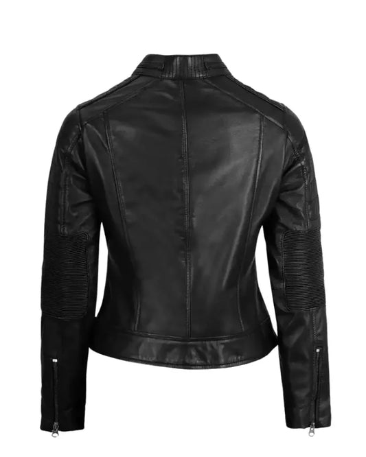 LJF0013 Women’s Black Café Racer Real Leather Jacket – Sleek Moto Style & Premium Finish