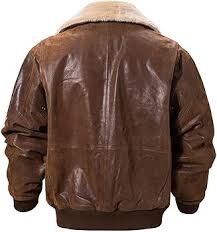 FJM004 Real Sheepskin Leather Flight Bomber Aviator Jacket with Removable Fur Collar — Brown