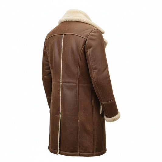 FCM0006 WW11 Brown Aviator Real Shearling Fur Classic Leather Coat – Genuine Sheepskin Winter Jacket