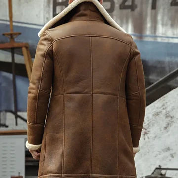 MFC06 Brown Aviator Shearling Leather Coat – Genuine Sheepskin Winter Jacket