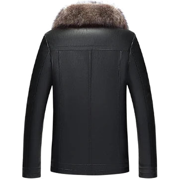 MFC08 Aviator Real Leather Coat with Removable Fox Fur Collar – Black & Brown