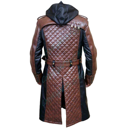 C001 Men’s Jacob Frye Assassin’s Creed Syndicate Brown Leather Trench Coat — Real Leather Long Gamer Jacket