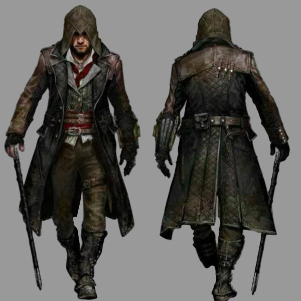 C001 Men’s Jacob Frye Assassin’s Creed Syndicate Brown Leather Trench Coat — Real Leather Long Gamer Jacket