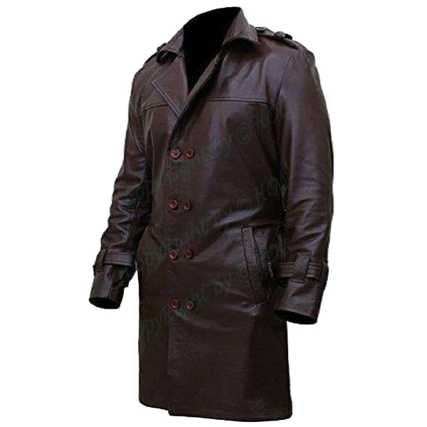 C002 Bay Watchmen Rorschach Fashion Brown Leather Trench Coat for Men – Genuine Leather Long Jacket