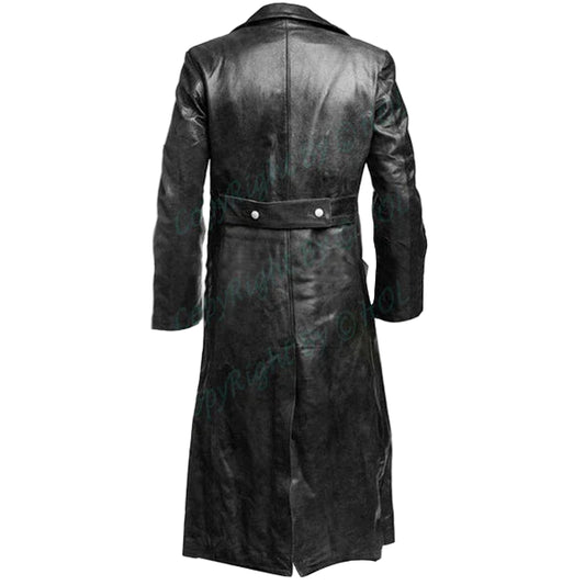 C004 Black German Army Classic Leather Trench Coat – Genuine Cowhide Long Military Style