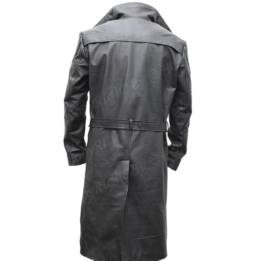 C006 Men’s German WW2 Brown Belted Fur Lapel Leather Trench Coat – Genuine Cowhide Long Winter Coat