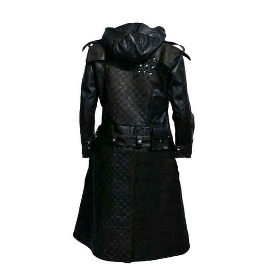 C003 Men’s Jacob Frye Assassin’s Creed Syndicate Black Quilted Real Leather Coat