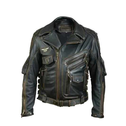 LJM0004 Men’s Police Biker Black & Brown Real Leather Jacket – Dual Tone Motorcycle Rider Style