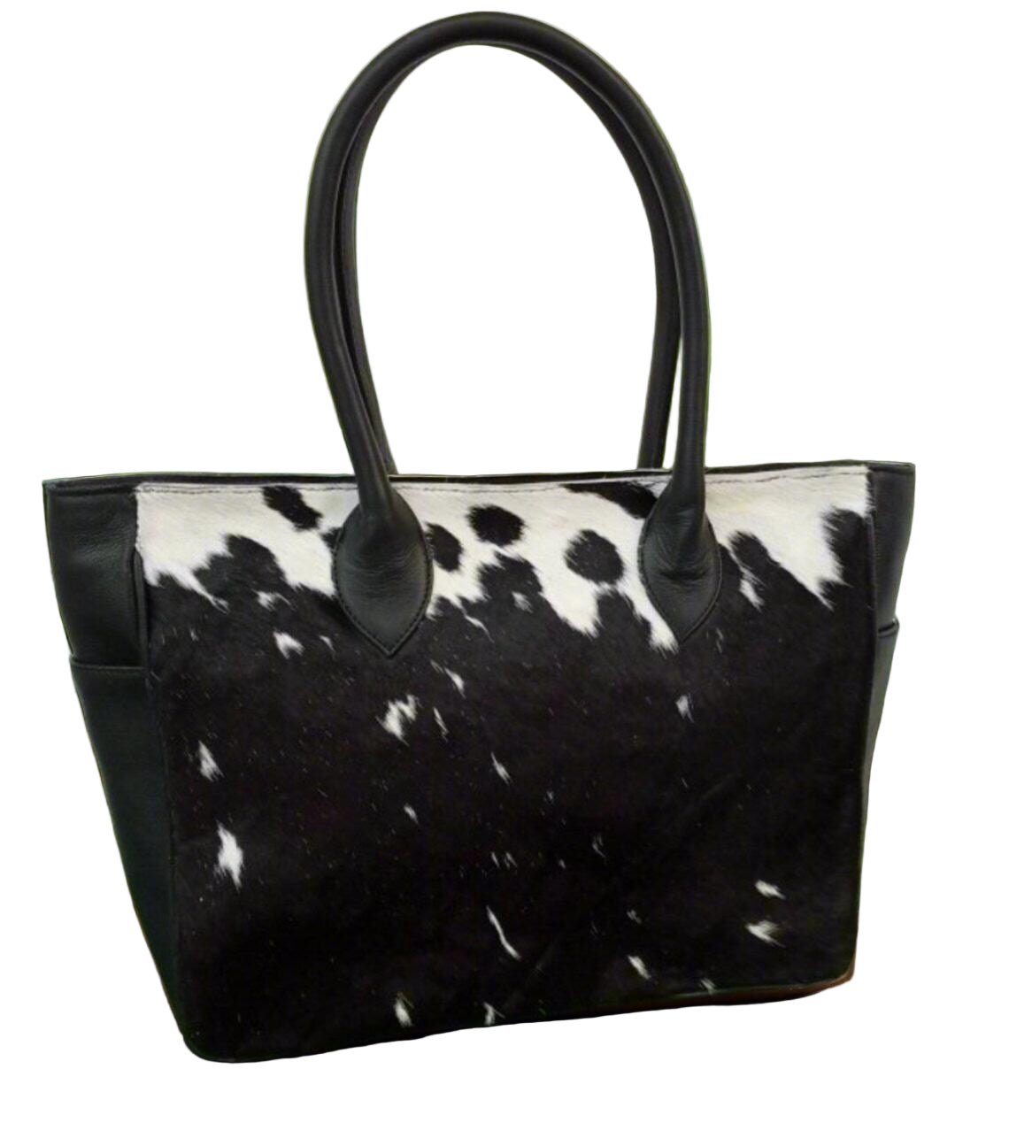 WB002 Black Hair-On Leather Tote Bag for Women – Handmade Large Capacity Shoulder Bag for Everyday, Work & Travel